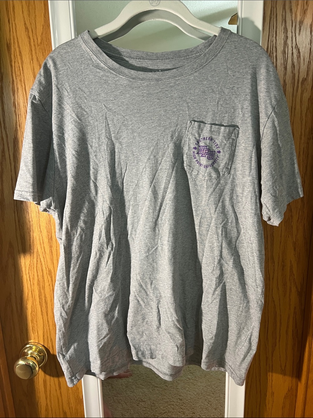 Southern Tide High Point Univ Grey Short-Sleeve Pocket Tee w/ Purple Chest Logo
